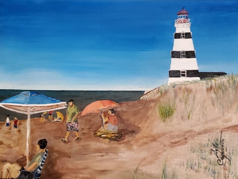 Sylvie Cayouette, Plage à West Island Lightouse - Beach at West Island Lighthouse, Acrylique sur canvas, 2025, La présence du vivant