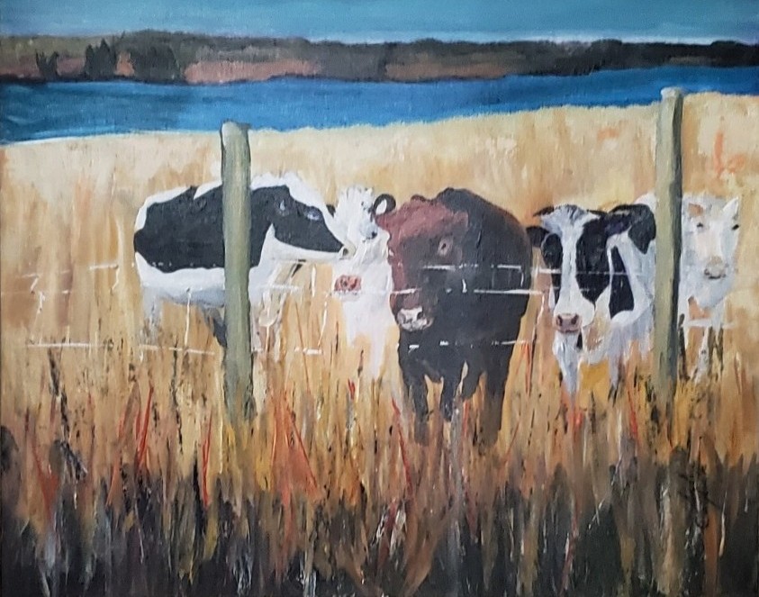 Sylvie Cayouette, The Cows of Grand River, Acrylique sur toile, 2025, La présence du vivant