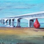 Sylvie Cayouette, Au pied du Pont, Acrylique sur toile, 2025, Scène du territoire