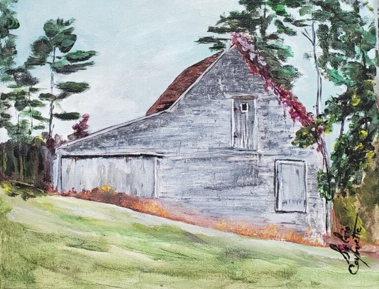 Sylvie Cayouette, Sur Hamilton Road - On Hamilton Road, Acrylique sur toile, 2025, Scène du territoire, grange