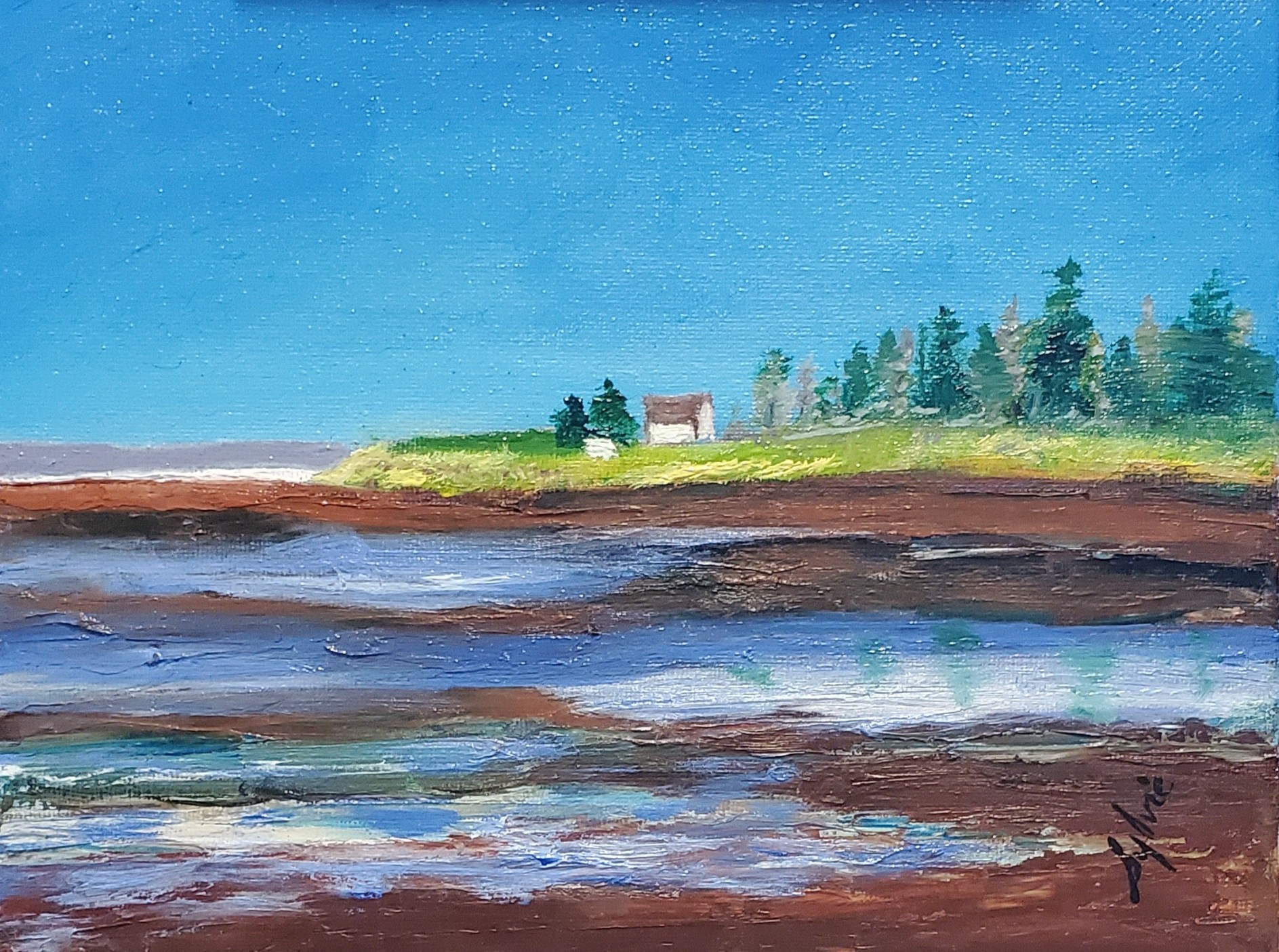 Sylvie Cayouette, Low Tide Maximeville, Huile sur toile, 2025, paysages marins