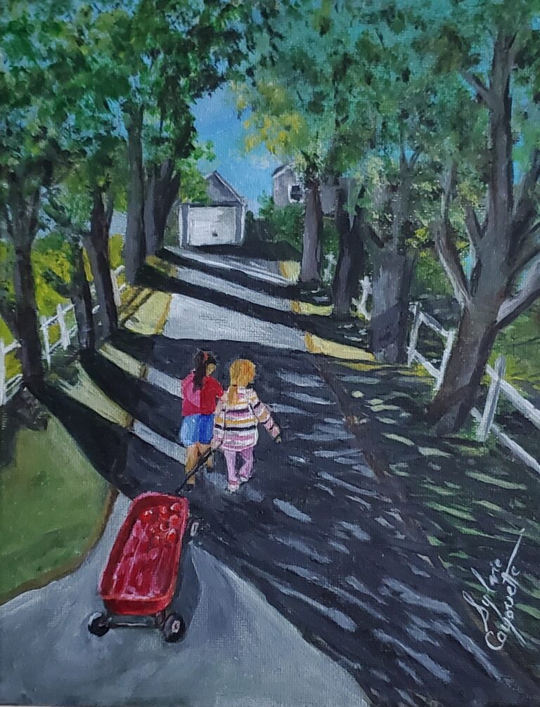 T'auras pas ta pomme - You won't get your apple, Acrylique sur toile, 8 X 10 pouces, Prince Edward Island, Canada, 2025, Sylvie Cayouette, Vendu