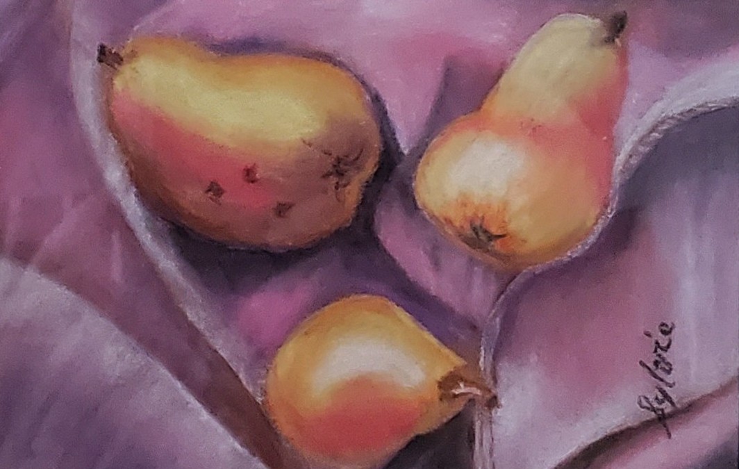 Sylvie Cayouette, Les poires, Pastel sec sur carton Sennelier, 2025, nature morte