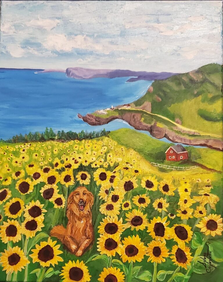 Sylvie Cayouette, Tournesol pour ma soeur - Sunflower for my Sister, Acrylique sur toile, 2025, Scène du territoire