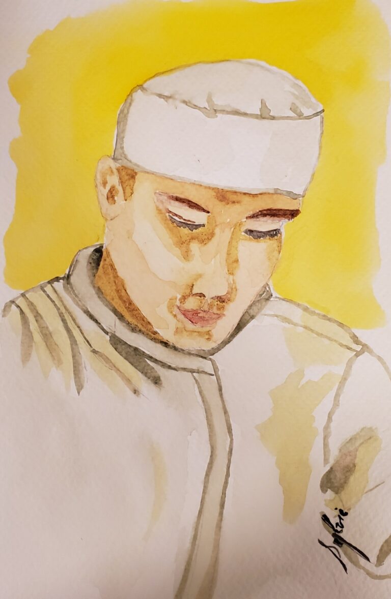 Sylvie Cayouette, Le cuisinier - The Cook, Aquarelle sur papier d'archive, 2025, La présence du vivant