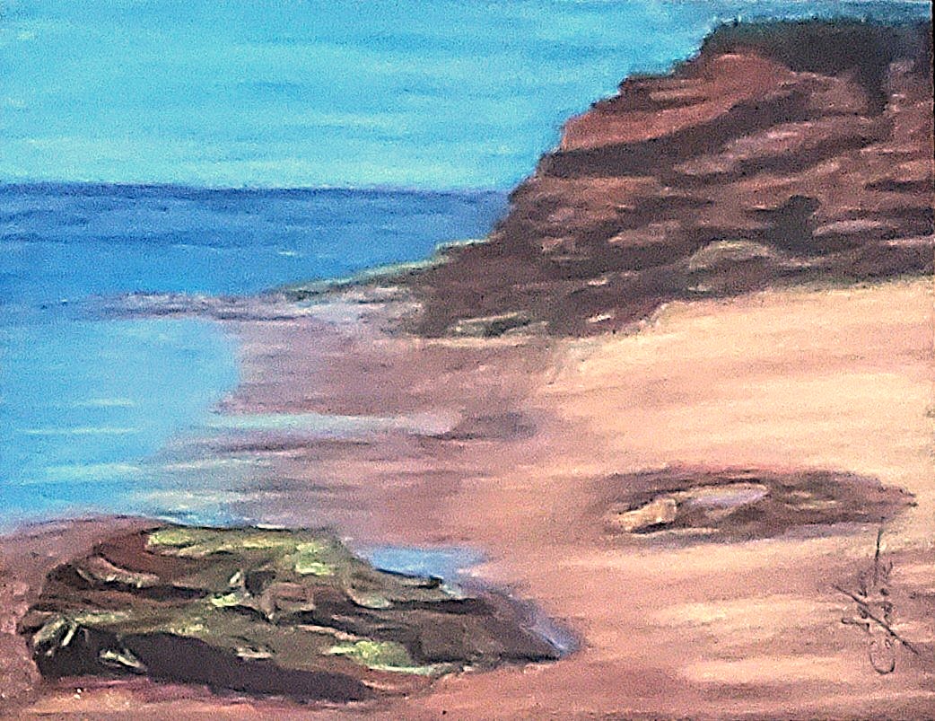 Sylvie Cayouette, Donahue Beach, Pastel sec sur carton Sennelier, 2026, paysages marins