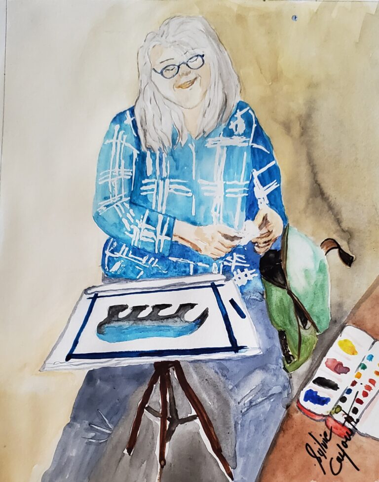 Sylvie Cayouette, La peintre- The Painter, Aquarelle sur papier d'archives, 2026