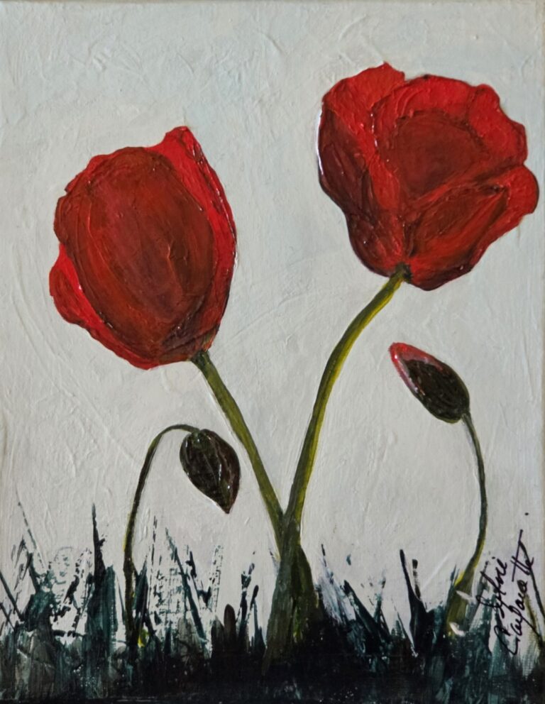 Sylvie Cayouette, Famille de coquelicots - Poppy Family, Acrylique sur toile, 2026, nature morte