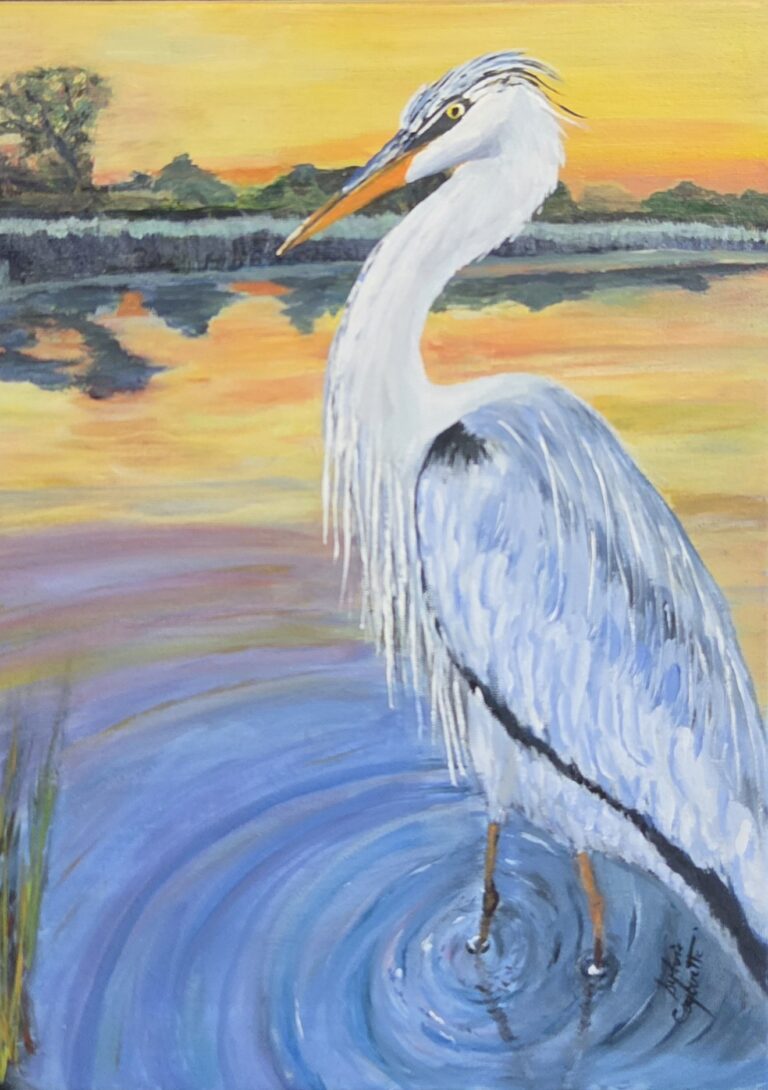 Sylvie Cayouette, La force solitaire du héron, Acrylique sur toile, 2026,